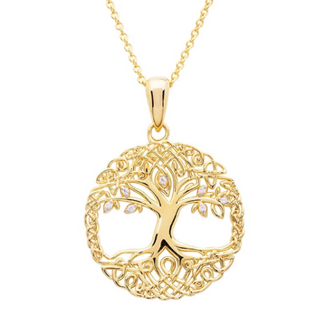 14KT Gold Vermeil Celtic Tree of Life Necklace Embellished With Cubic Zirconias