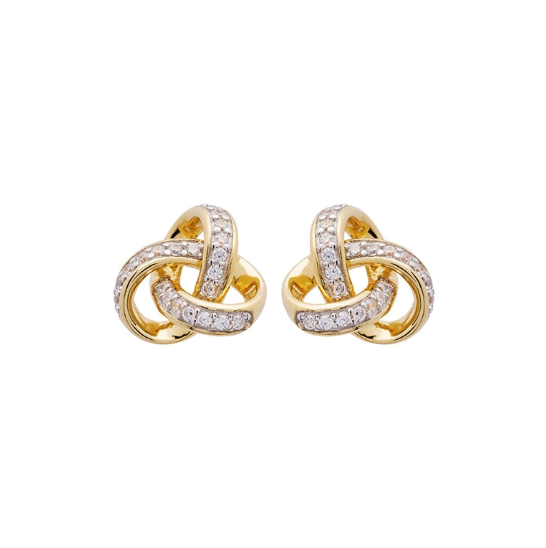 14KT Gold Vermeil Stud Celtic Knot Earrings Adorned with White Cubic Zirconias