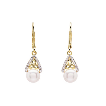 14KT Gold Vermeil Drop Pearl Celtic Trinity Knot Earrings