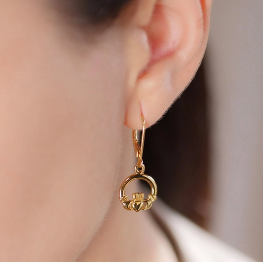 14KT Gold Vermeil Drop Claddagh Earrings