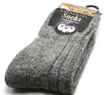 Connemara Socks - Gray Wool Blend With Flecks