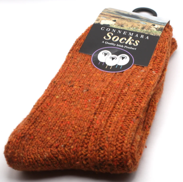 Connemara Socks - Orange Tweed Wool