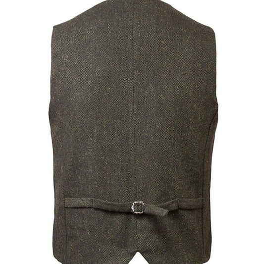 Tweed Herringbone Waistcoat - Olive