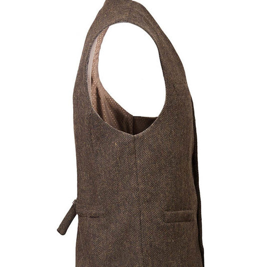 Tweed Herringbone Waistcoat - Brown