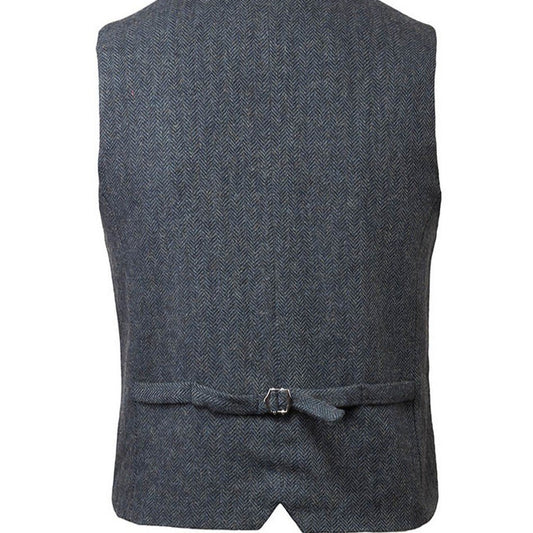 Tweed Herringbone Waistcoat - Navy