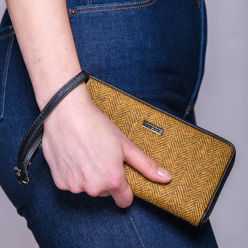 Mucros Tweed Purse -Mustard Herringbone