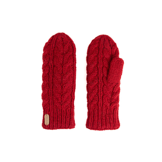 Aran Cable Gloves Red