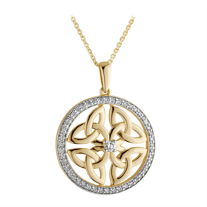 14k Gold Diamond Four Trinity Knot Necklace