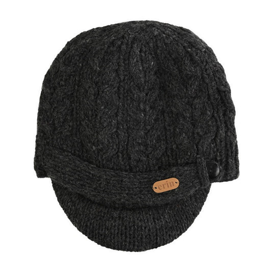 Aran Cable Peak Hat Charcoal