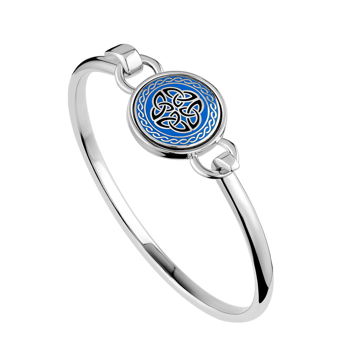 Rhodium Blue Enamel Four Trinity Knots Bangle