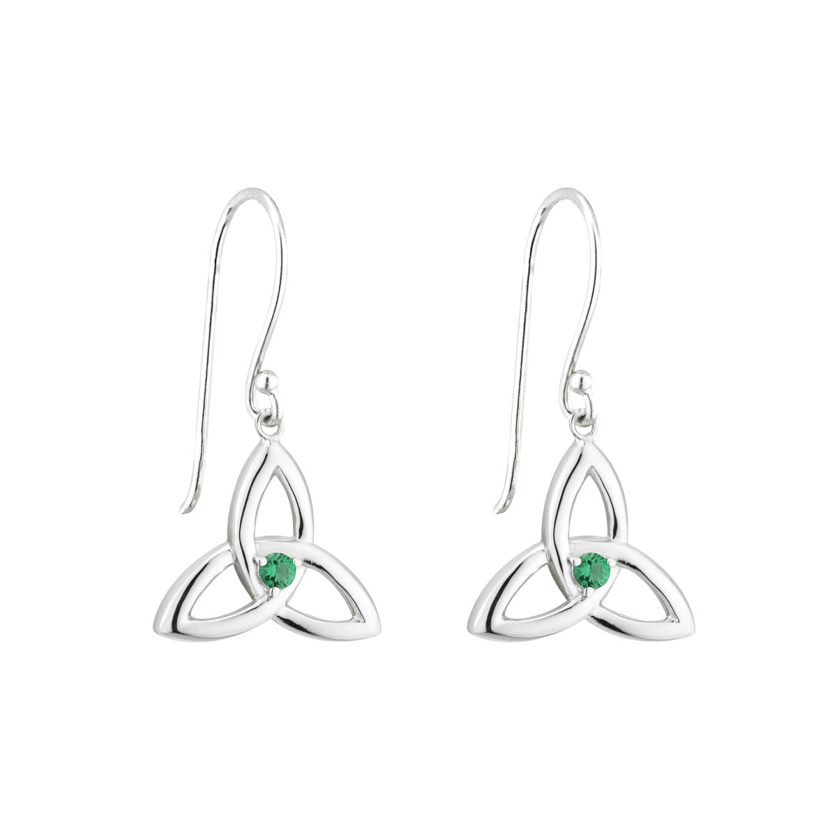 Sterling Silver Green Crystal Trinity Knot Drop Earrings