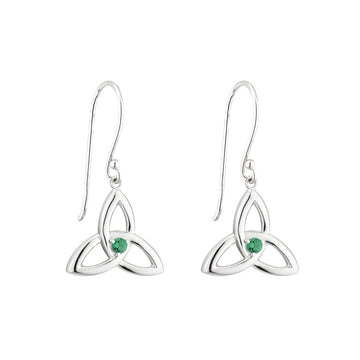 Sterling Silver Green Crystal Trinity Knot Drop Earrings