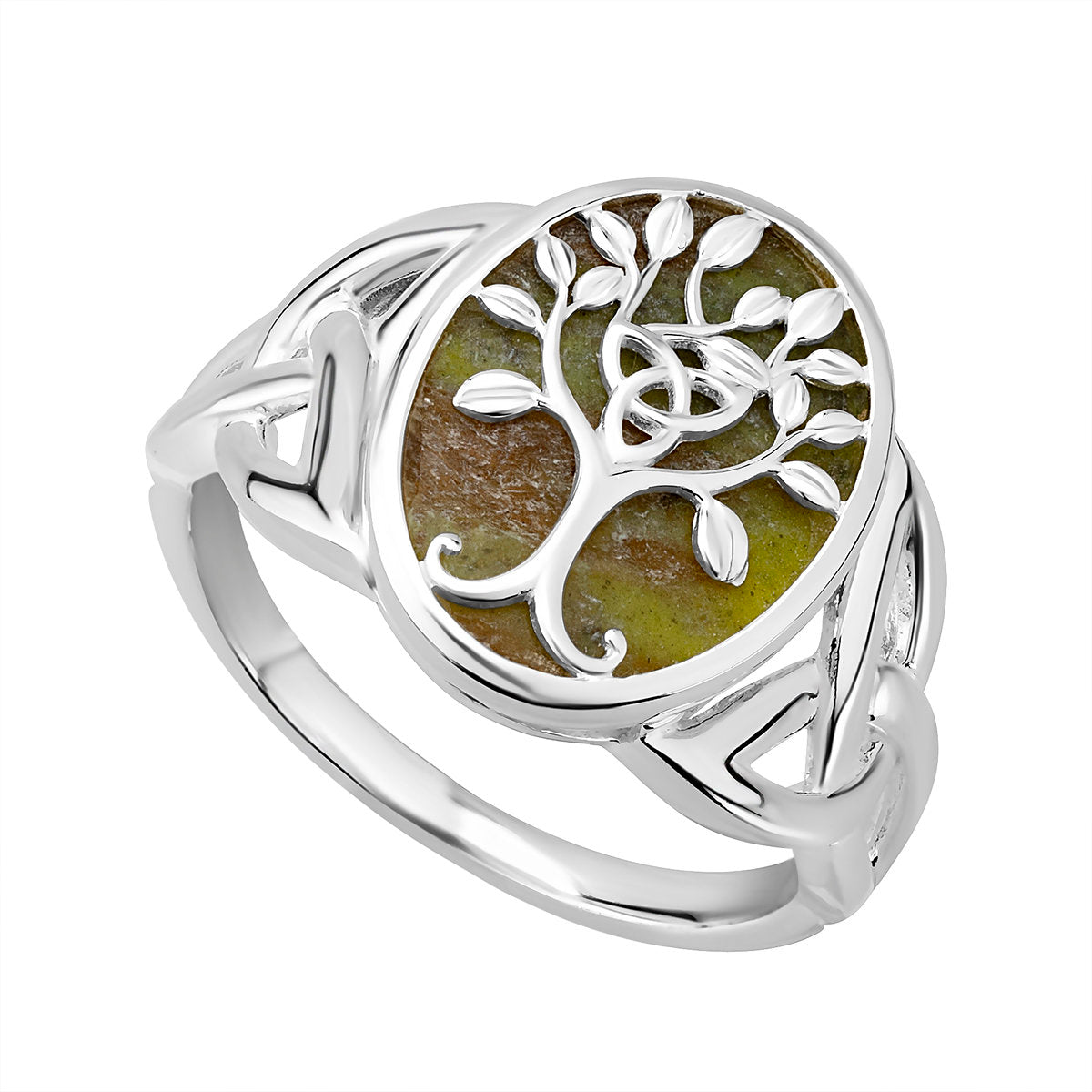 Silver Connemara Marble Tree Of Life Ring