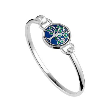 Rhodium Enamel Tree Of Life Bangle