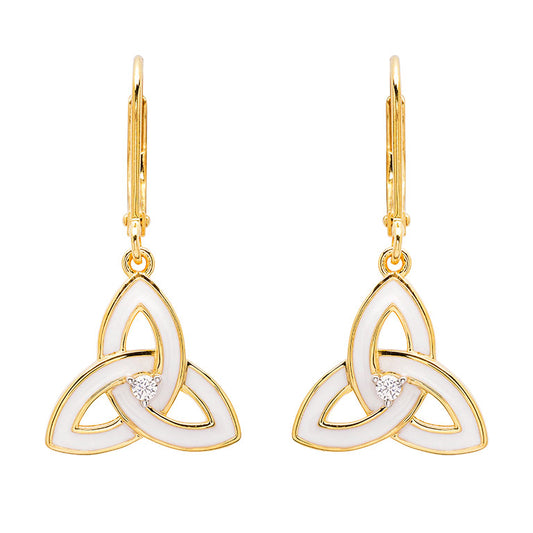 Gold Vermeil White Enamel Celtic Trinity Knot Earrings