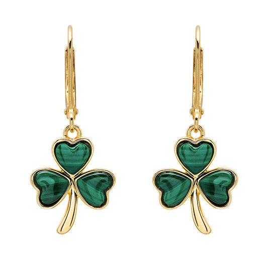 Gold Vermeil Malachite Shamrock Earrings