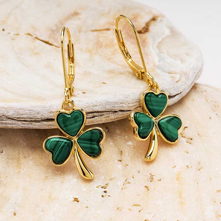 Gold Vermeil Malachite Shamrock Earrings