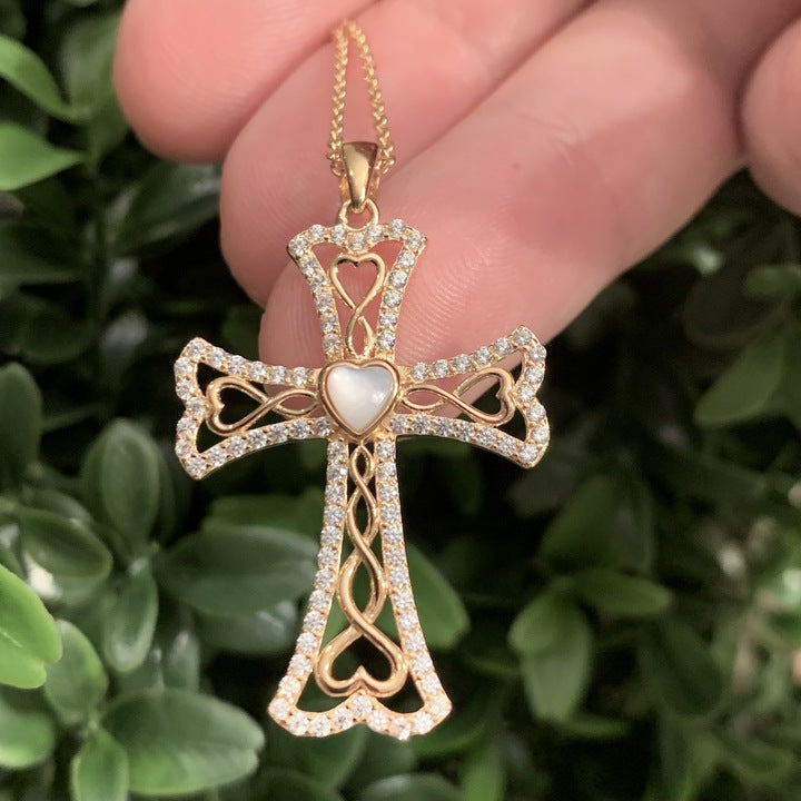 Celtic Cross Necklace With Pearl In Gold Plating