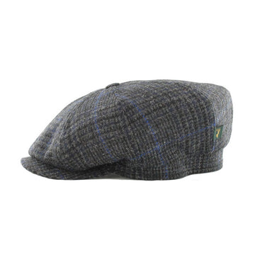 Mucros Grey Driving Cap with Blue Stripes