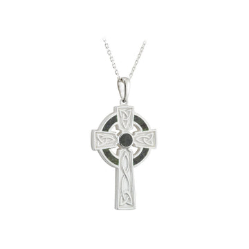 Silver Connemara Marble Celtic Cross Necklace