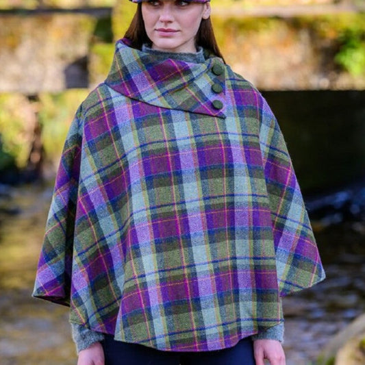 Tweed Poncho - Multi Vernal Plaid