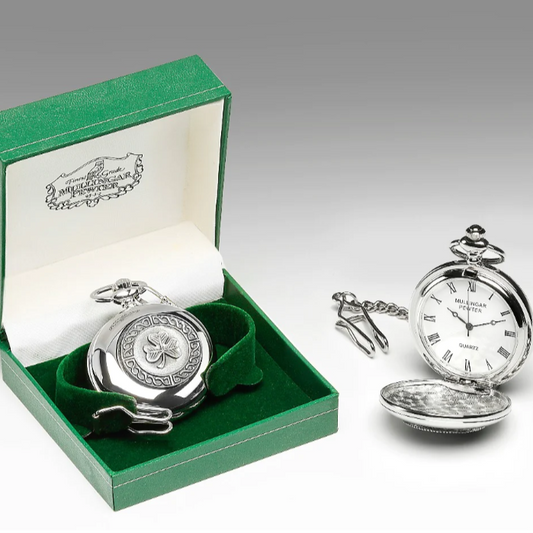 Mullingar Pewter Pocket Watch With Shamrock