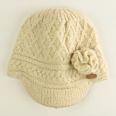 Aran Trellis Design Peak Hat White