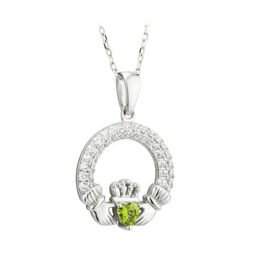 AUGUST BIRTHSTONE PERIDOT SILVER CLADDAGH PENDANT