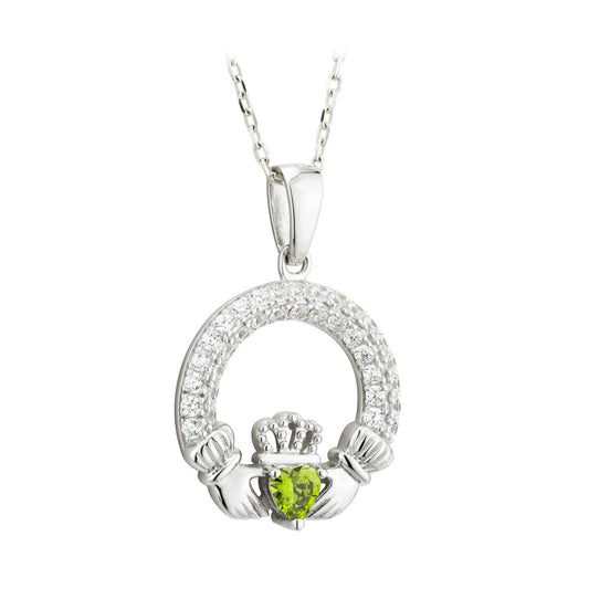 AUGUST BIRTHSTONE PERIDOT SILVER CLADDAGH PENDANT