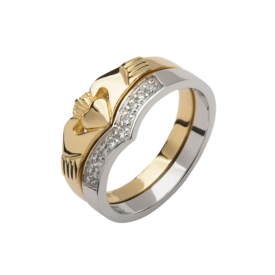 10k Gold Elegance Claddagh Ring on a white foreground 