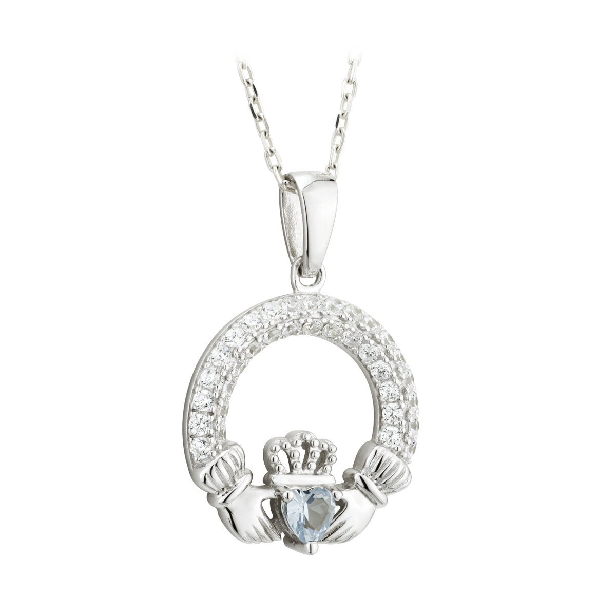 DECEMBER BIRTHSTONE ZIRCONE SILVER CLADDAGH PENDANT