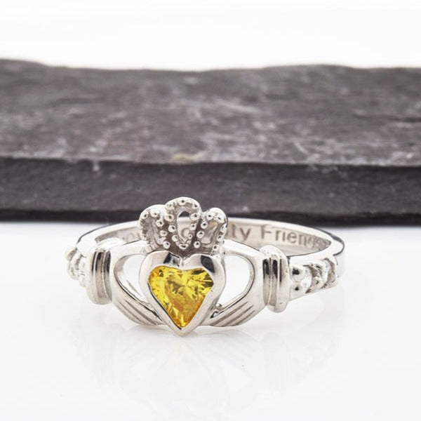 Shanore White Gold Claddagh Birthstone Ring - November