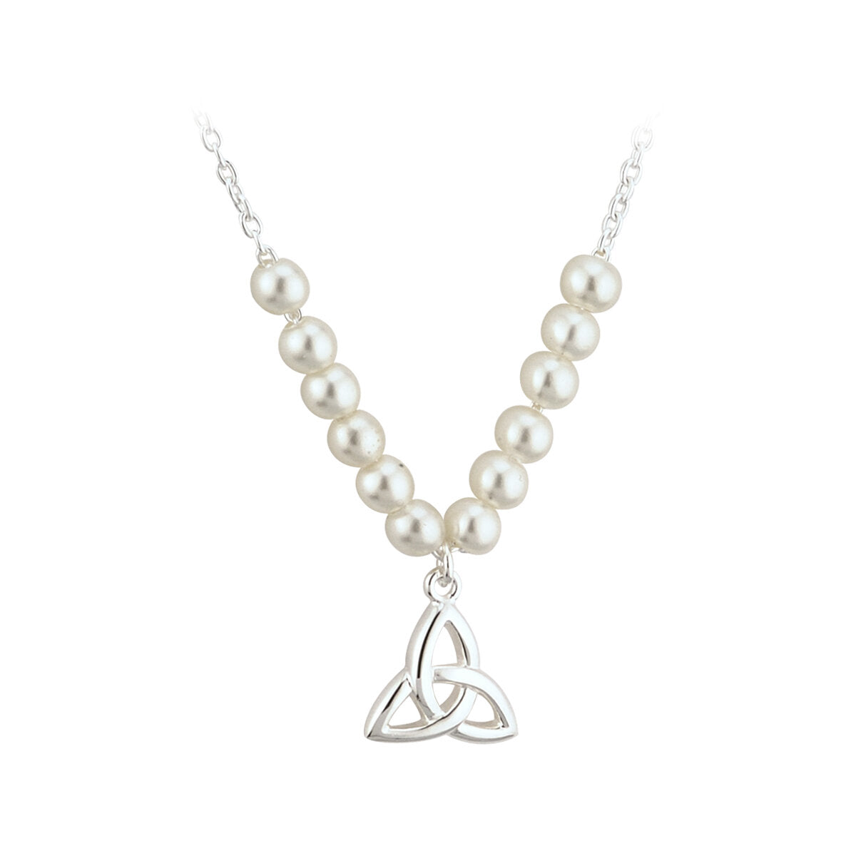 Rhodium Plated Pearl Trinity Knot Communion Necklet