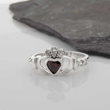 Shanore Silver Claddagh Ring January Birthstone