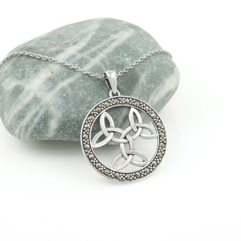 Sterling Silver Marcasite Triple Trinity Pendant