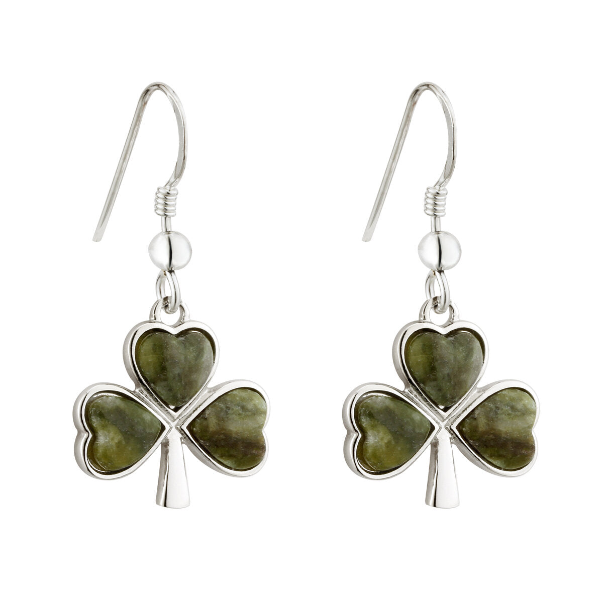 Rhodium Connemara Marble Shamrock Earrings