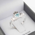 Shanore Silver Claddagh Ring March Birthstone