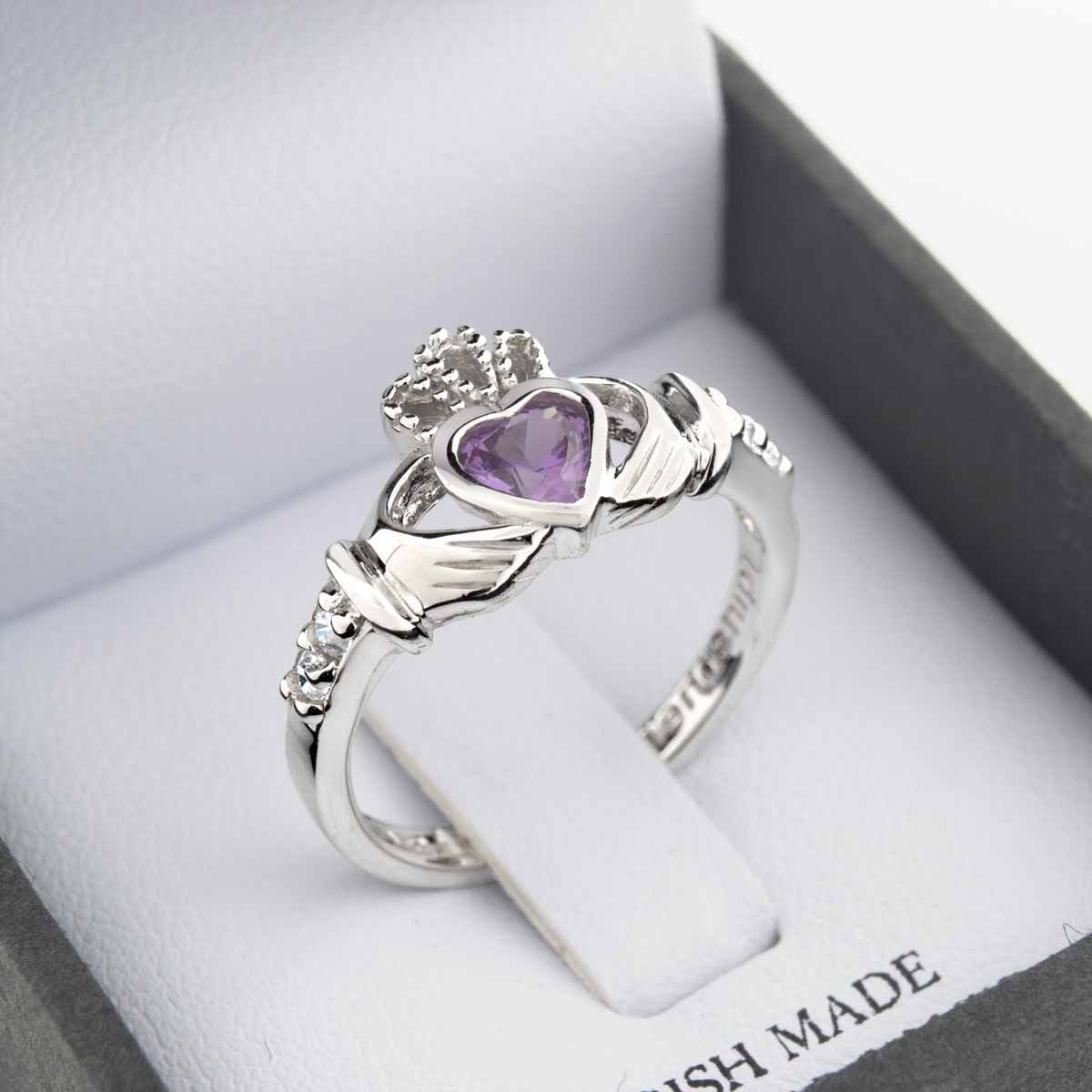 Shanore Silver Claddagh Ring June Birthstone