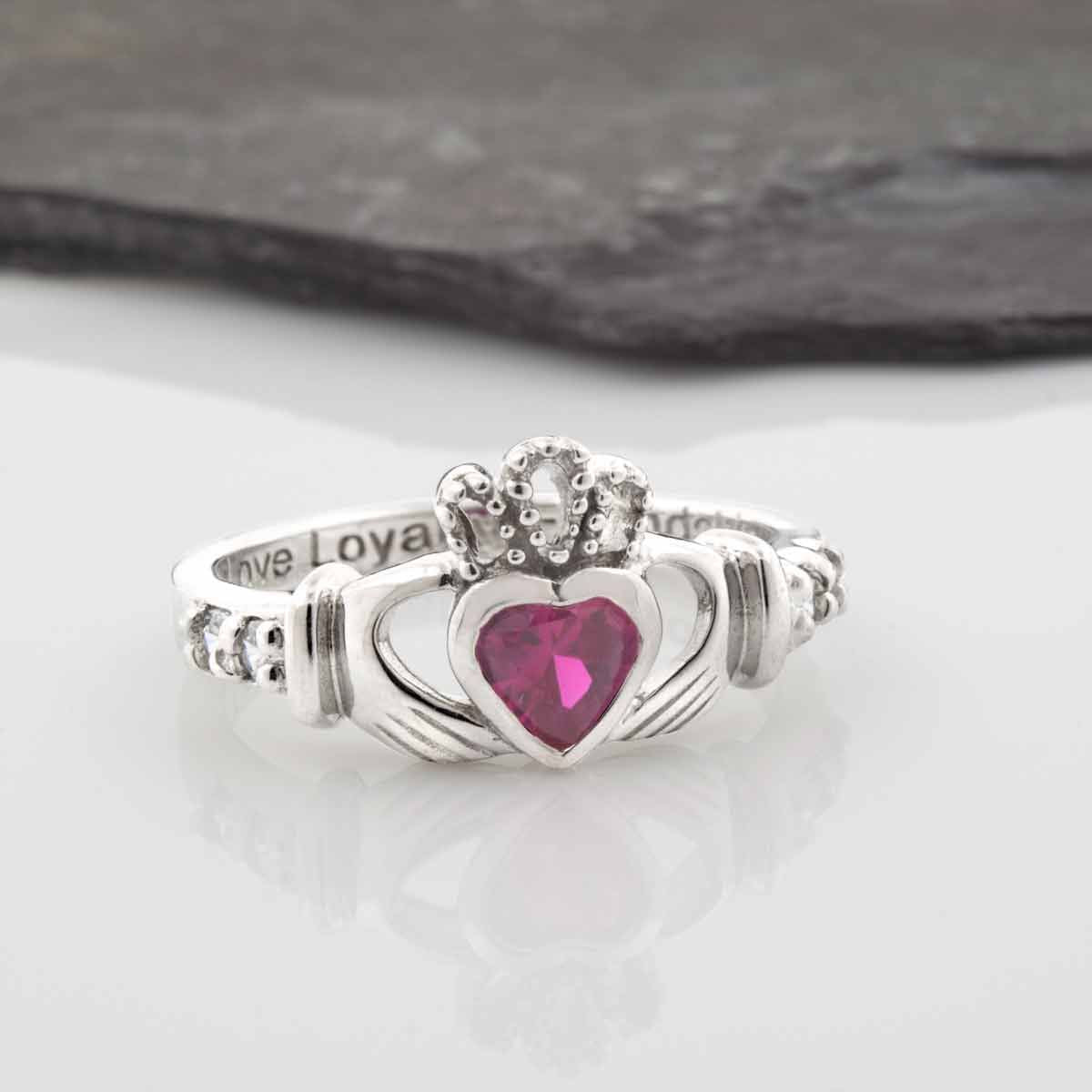 Shanore Silver Claddagh Ring July Birthstone