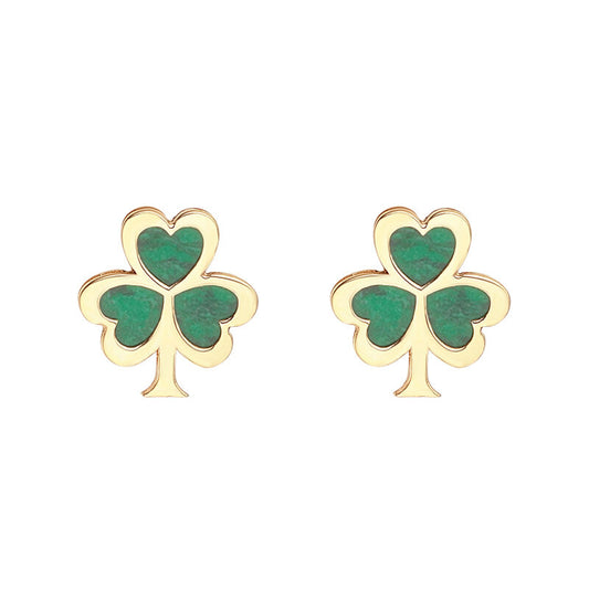 10K Gold Malachite Shamrock Stud Earrings