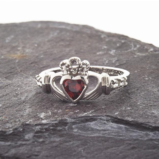 Shanore White Gold Claddagh Birthstone Ring - January