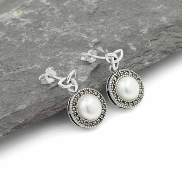 Sterling Silver Trinity Knot Pearl Earrings