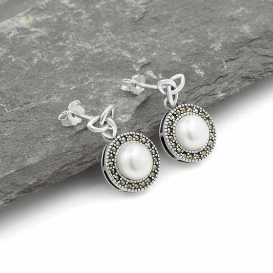 Sterling Silver Trinity Knot Pearl Earrings