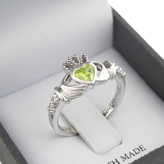 Shanore Silver Claddagh Ring August Birthstone