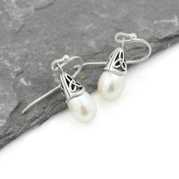 Sterling Silver Celtic Knot Pearl Earrings