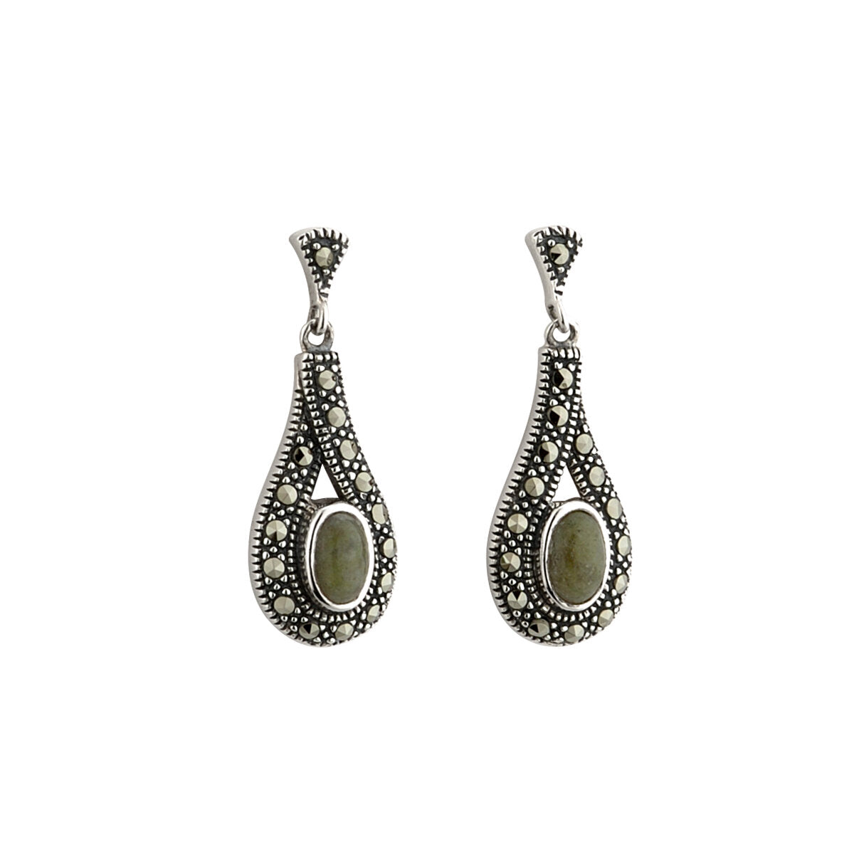 SILVER MARBLE & MARCASITE CELTIC EARRINGS