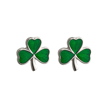 Silver Small Enamel Shamrock Stud Earrings