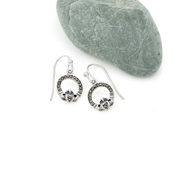 Sterling Silver Marcasite Claddagh Earrings