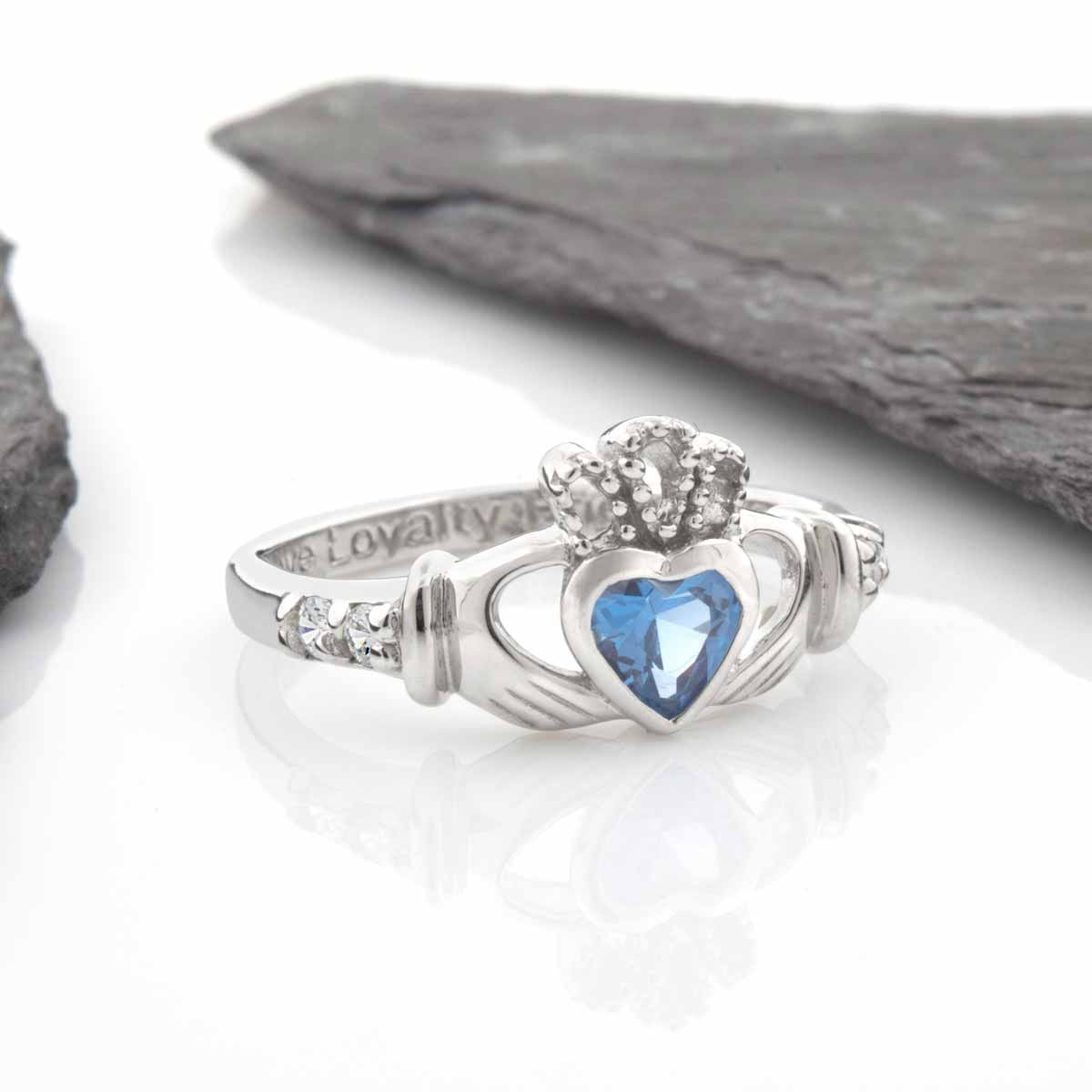 Shanore Silver Claddagh Ring December Birthstone