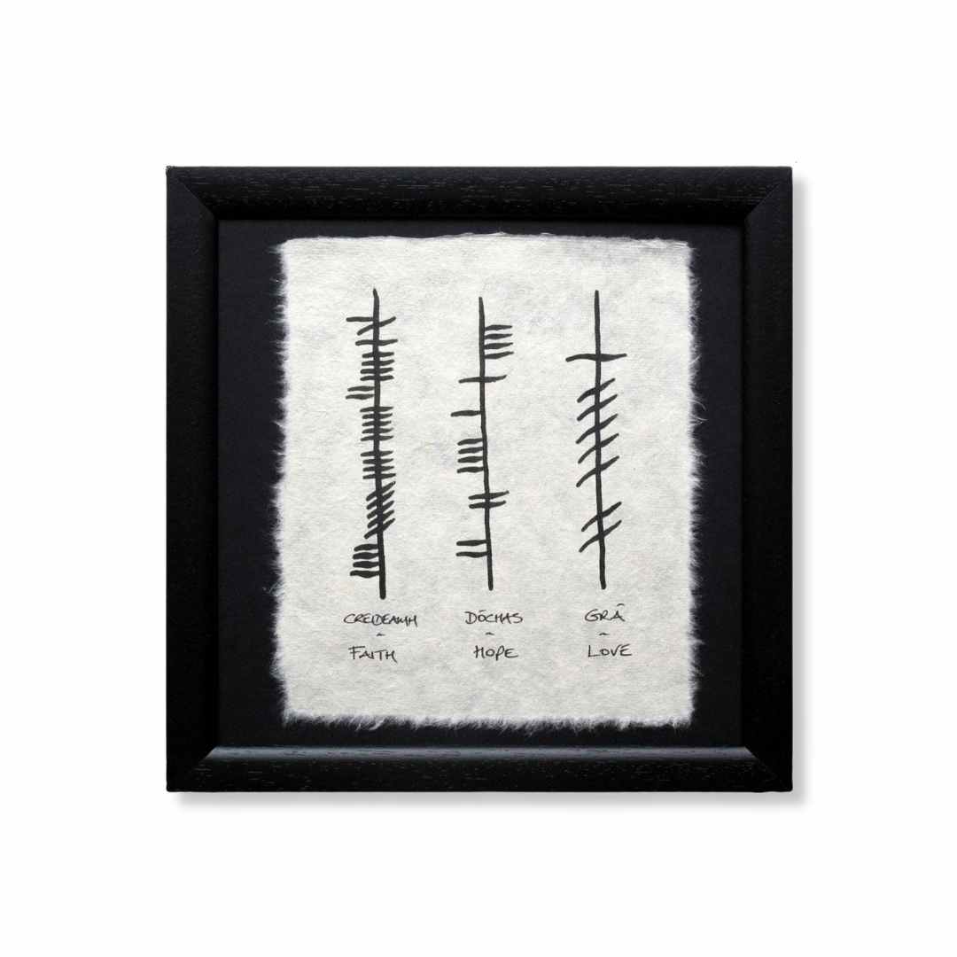 Handpainted Ogham 'Faith, Hope and Love' Small Frame